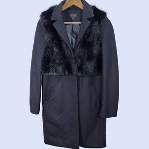 TOPSHOP Faux Fur Wool Blend Coat – Navy – US 2 / UK 6 – Pre-Owned